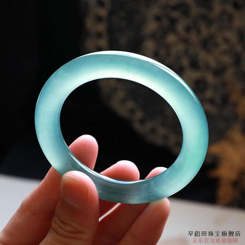 早稻田 天然冰种石英岩玉蓝水手镯女款油青色玉镯子胖圆条女款天蓝