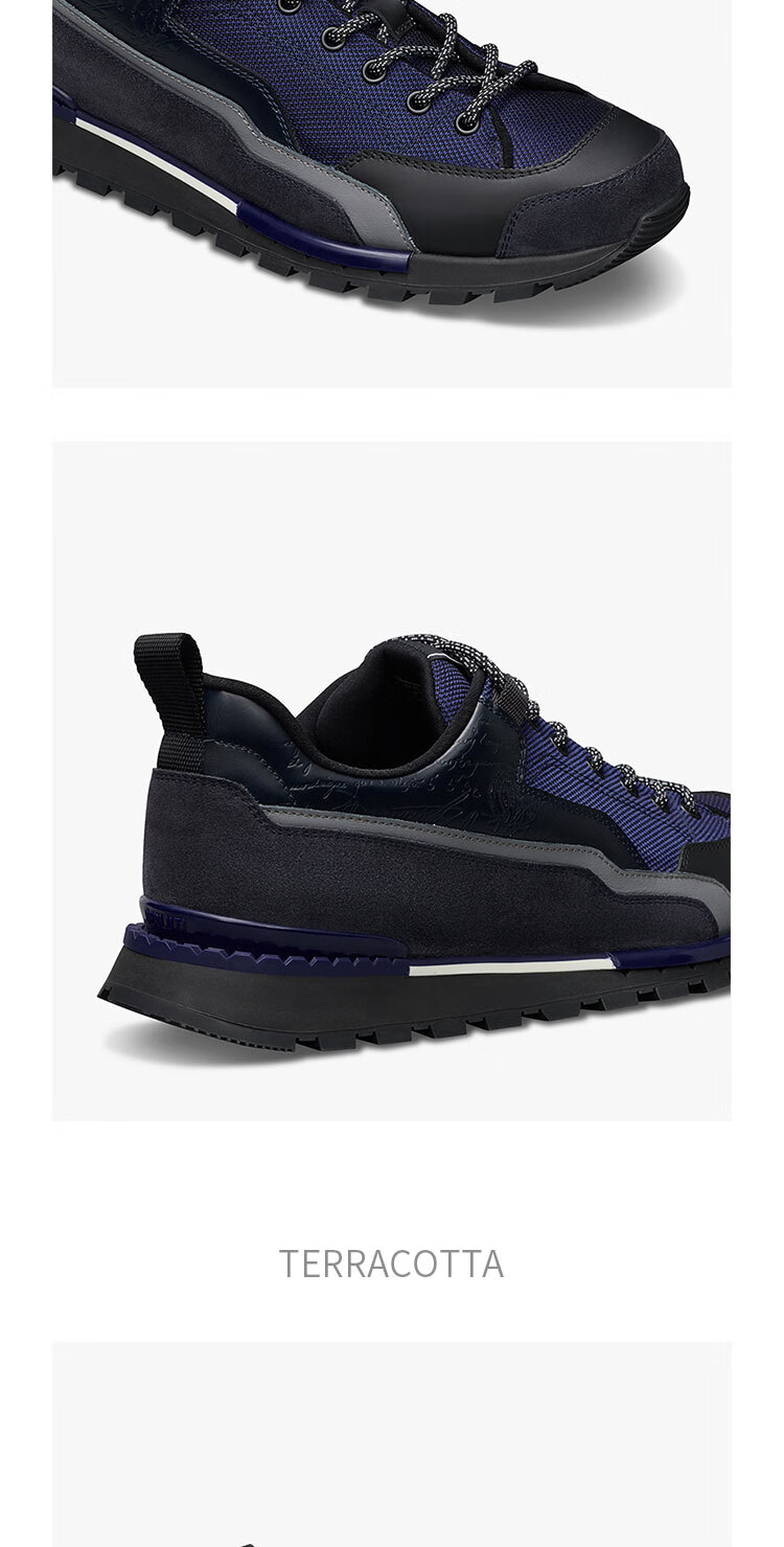 会员专享berlutifasttrackscritto图纹皮革与尼龙男士低帮运动鞋