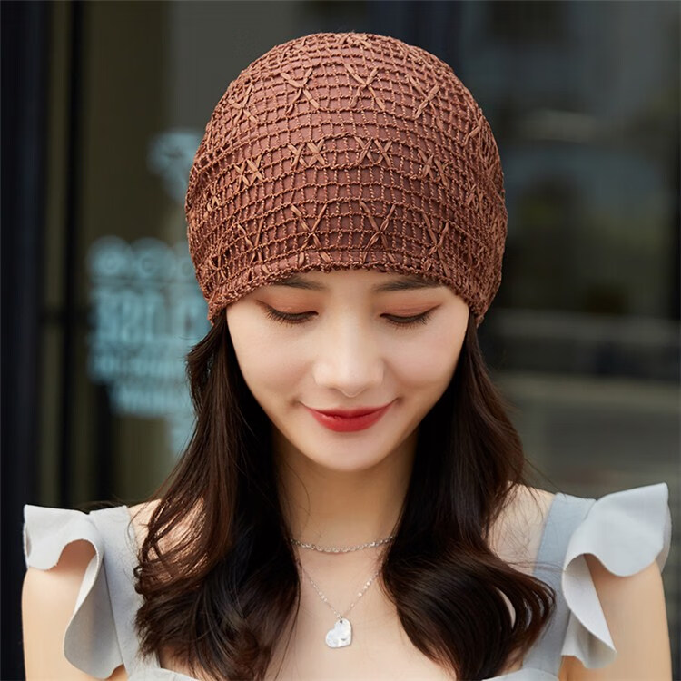 堆堆帽韩版蕾丝包头帽堆堆帽后女士帽薄款脱发光头戴的帽子夏季百搭网