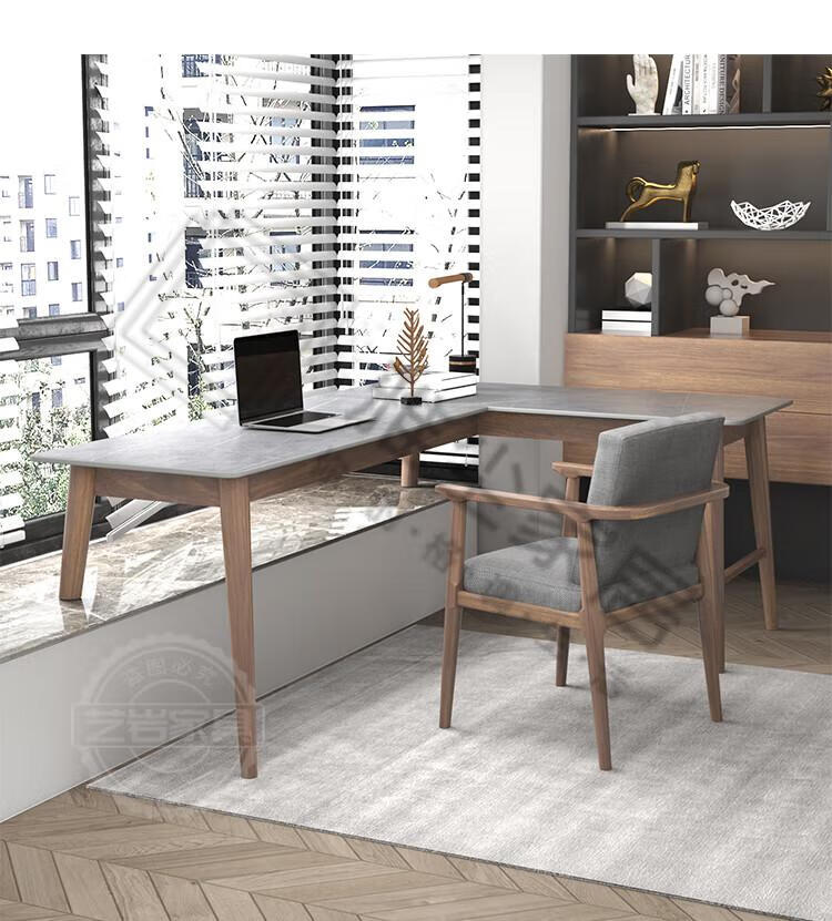 雅尘家居 飘窗桌岩板转角飘窗书桌实木阳台改高低脚电脑桌改造l型长短