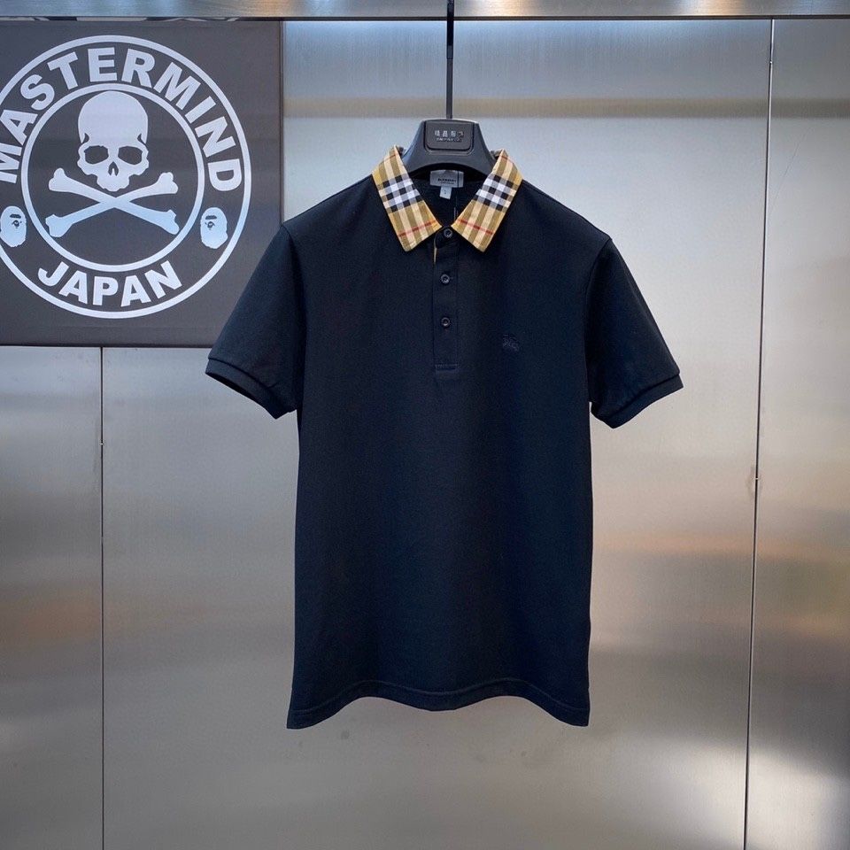 巴宝莉男装夏季英伦b家短袖男士战马刺绣休闲翻领半袖大码polo衫黑色m