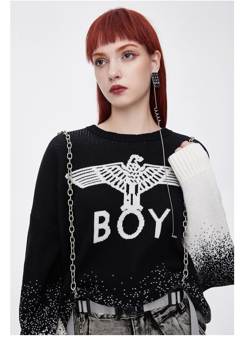boylondon圆领毛衫女旗舰官网2020秋冬老鹰logo提花情侣渐变针织毛衣