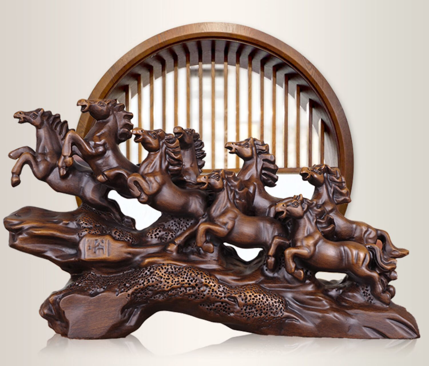 摆件大号八骏图客厅办公室玄关电视柜酒店会所桌面工艺品公司送开业