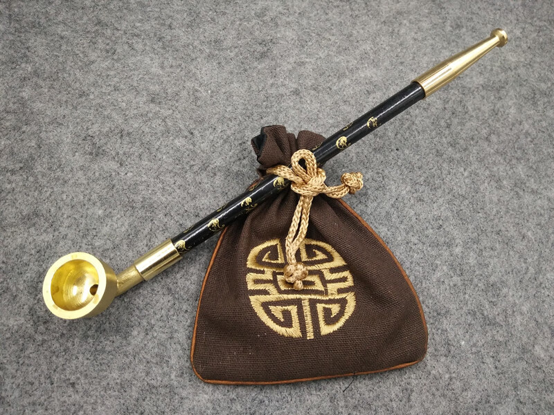 可狄(kedi) 老式烟斗 传统烟袋锅旱烟袋 手工旱烟杆 黄铜烟锅子玛瑙