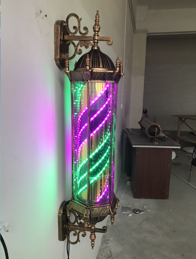 灯欧式复古罗马宫灯理发店挂壁旋转全彩玻璃灯12025双壁古铜外贴粉绿