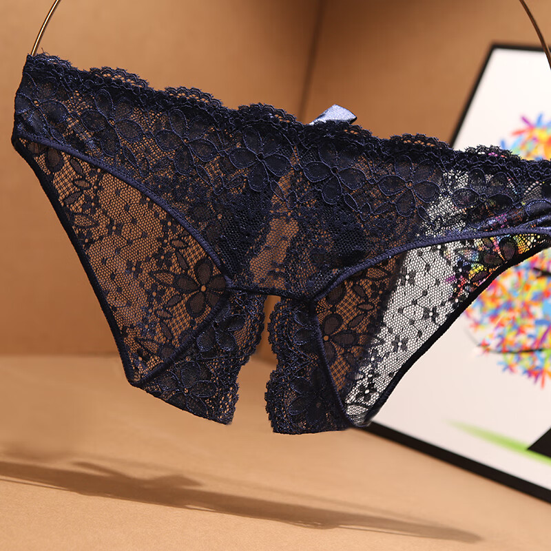 免脱内裤床上开裆蕾丝女士诱惑透视火辣性感女大码三角裤开叉t裤 红色