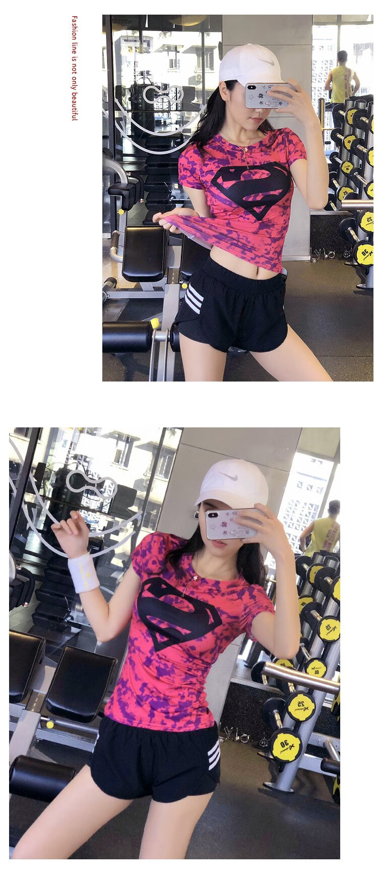 ua德玛早超人健身衣女美国队长紧身运动短袖跑步速干半袖透气 【超人