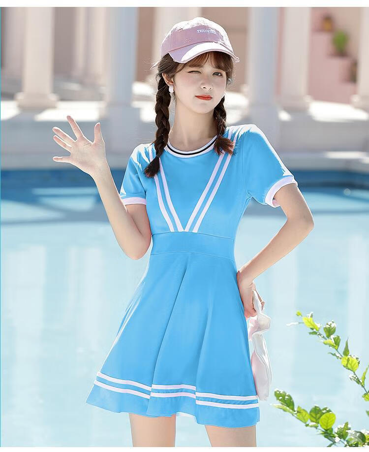 雅旗依大童泳衣女童12-15岁初中学生青少年保守可爱小清新游泳衣少女