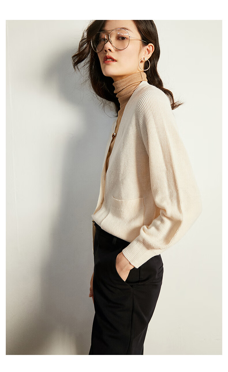 ugoccam小开衫秋新款法式风情慵懒减龄奶油杏色针织衫女杏色l