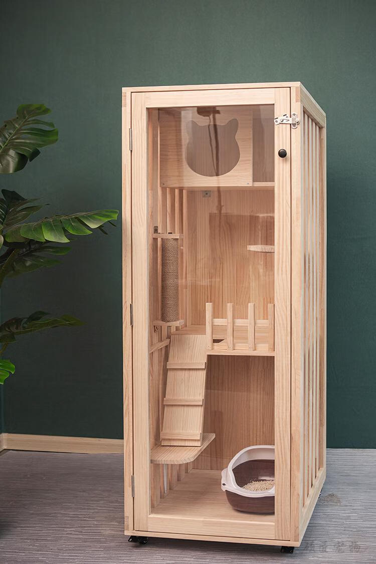 猫柜子玻璃实木猫别墅公寓家用猫窝封闭式有门巨猫笼家用大号超大 b款