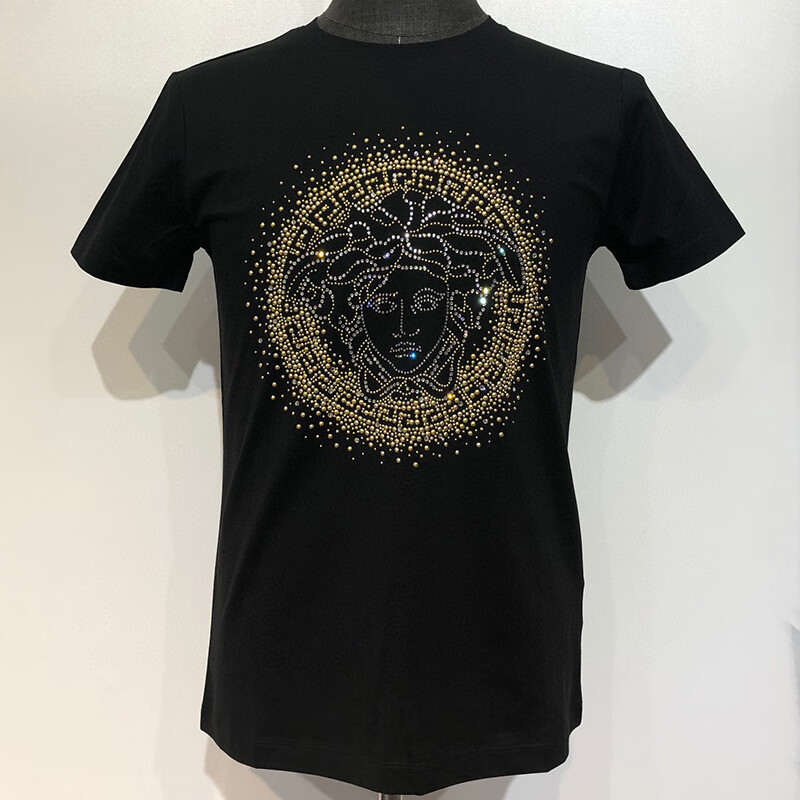 联名美杜·莎欧洲站高端头像烫钻t恤男款夏瓦萨琪刺