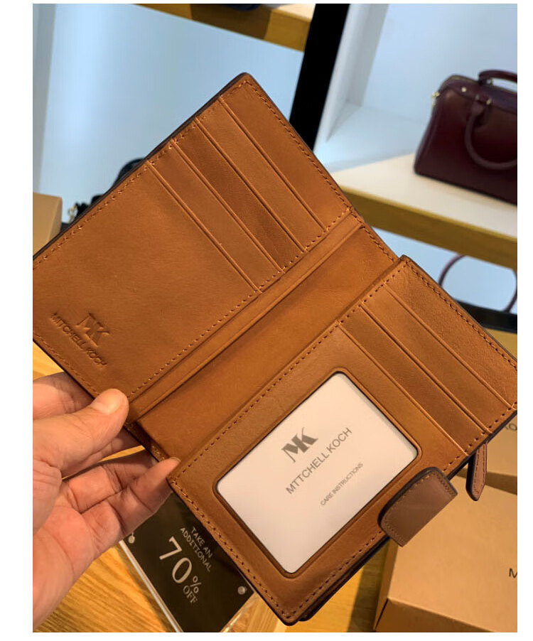 香港mitchell koch经典印花真皮女士中长款拉链搭扣钱包 女包 咖啡黑