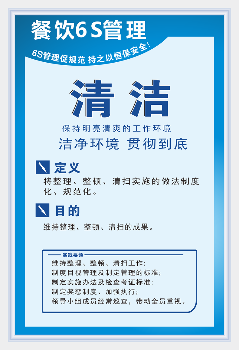 黎明之夜餐饮6s管理看板标语牌餐厅6s管理标识牌制度牌素养清扫清洁