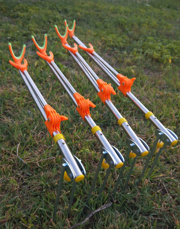 不锈钢炮台支架钓箱手竿架鱼竿架钓鱼用品带地插钓鱼炮台架 桔色 2.4m