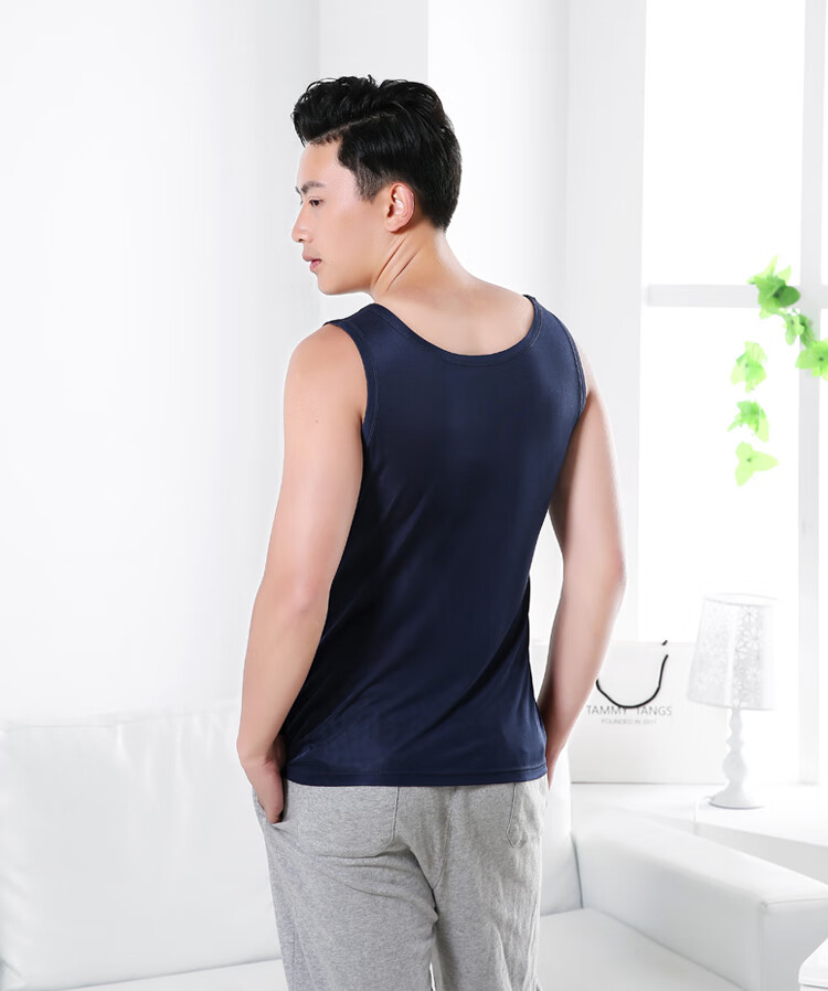 顺越真丝男士背心桑蚕丝宽松夏季无袖内衣大码针织上衣宽肩背心男