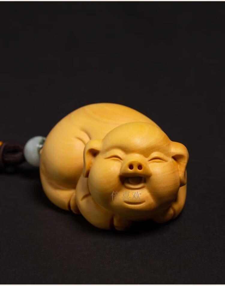 黄杨木猪挂件 文玩手把件实木雕刻工艺品福猪把玩件 实木雕挂件车饰