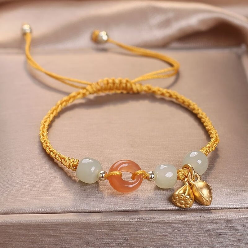 和田玉平安扣两世欢手链手绳女手工编织闺蜜编绳古风秋季小众设计红绳