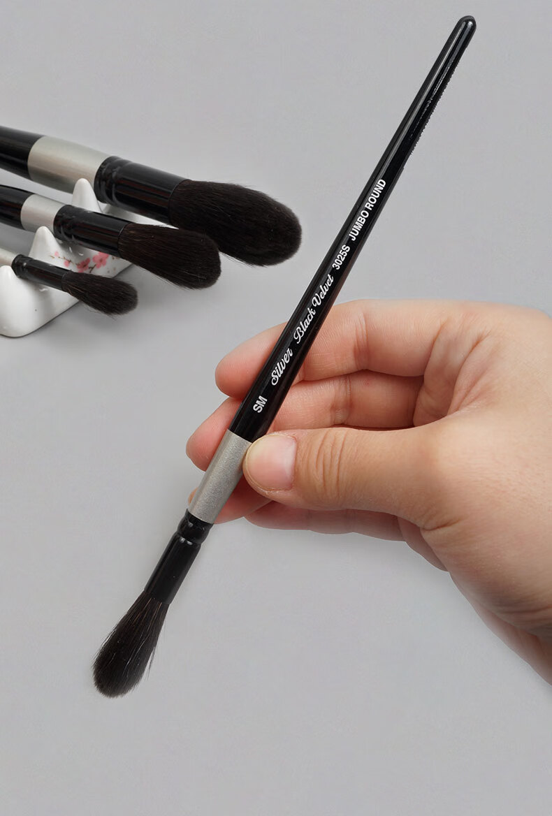 美国黑天鹅blackvelvet黑杆混松鼠毛钝圆头3025s水彩画笔3025ssm