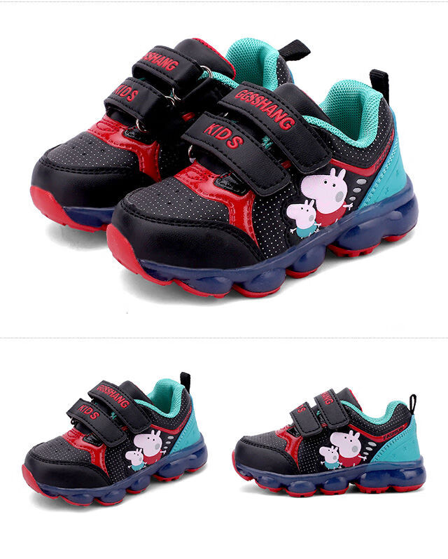 小猪佩奇宝宝鞋岁女童鞋夏季单网小童运动鞋带闪灯男童鞋子805单网深