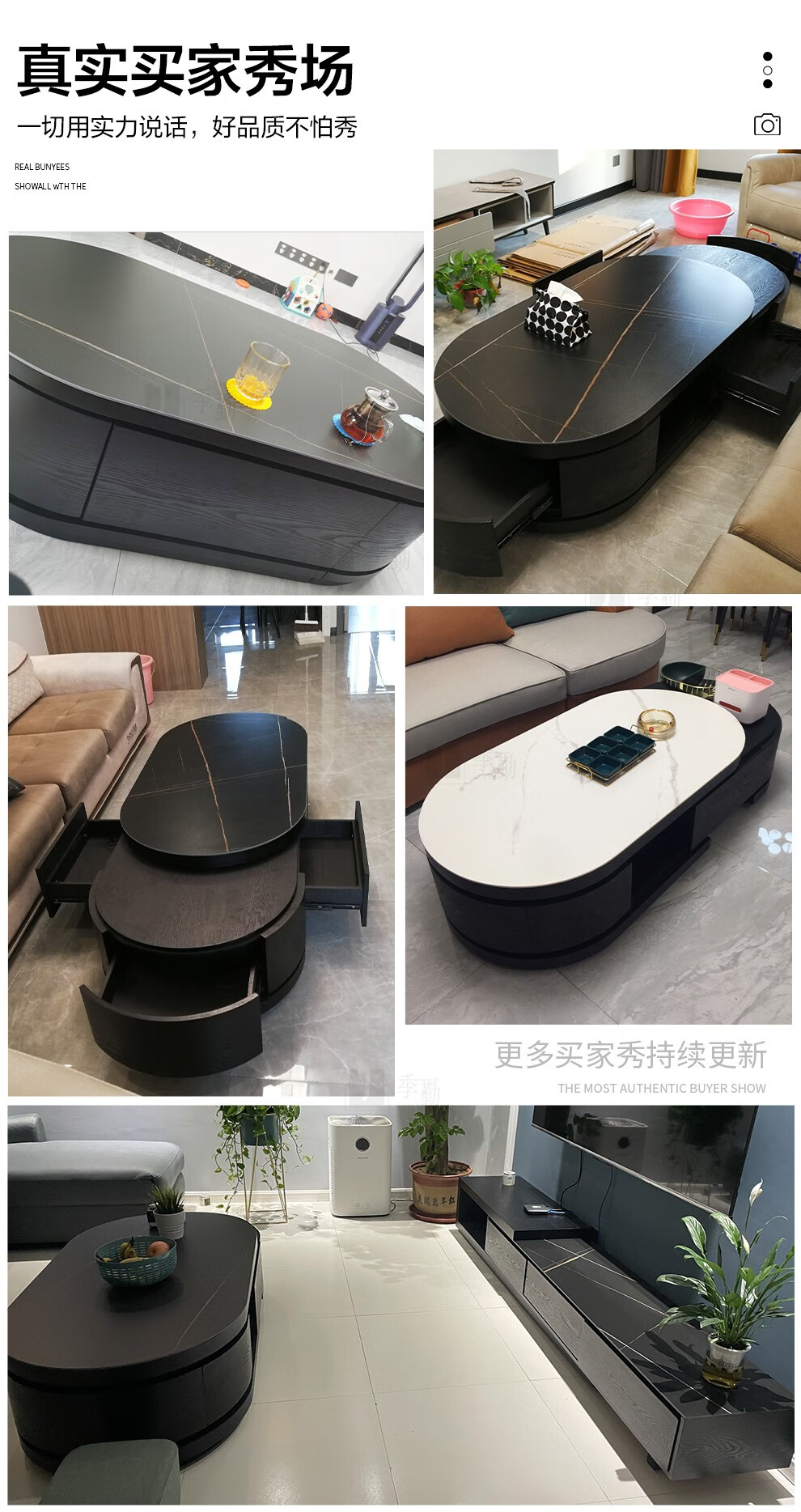 季勤 茶几 北欧意式亮光岩板茶几电视柜组合客厅家用网红现代简约小户型家具伸缩地柜家具茶几 1.3米圆形伸缩茶几 意大利进口岩板