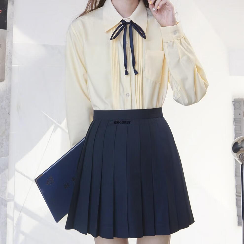 日系jk制服水手服jk基础款长袖风琴褶黑色白色衬衫女基础风琴褶角襟尖