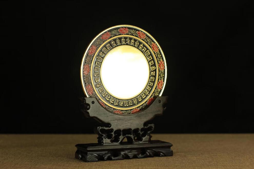 准提镜纯铜光面随身镜佛堂藏传供具准提佛母宝镜供佛摆件