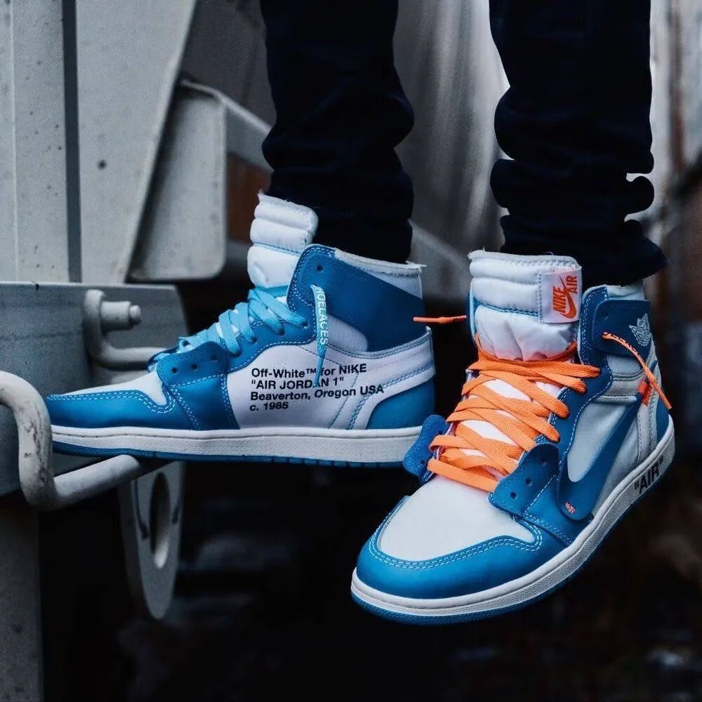 真头层联名北卡蓝ow限定芝加哥男女情侣高帮篮球鞋北卡蓝36