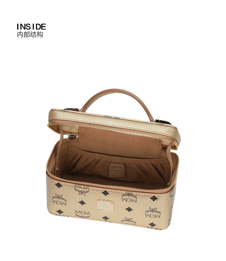 mcm女士金色人造革手提单肩斜挎包化妆盒包代购预售代购预售金色常规