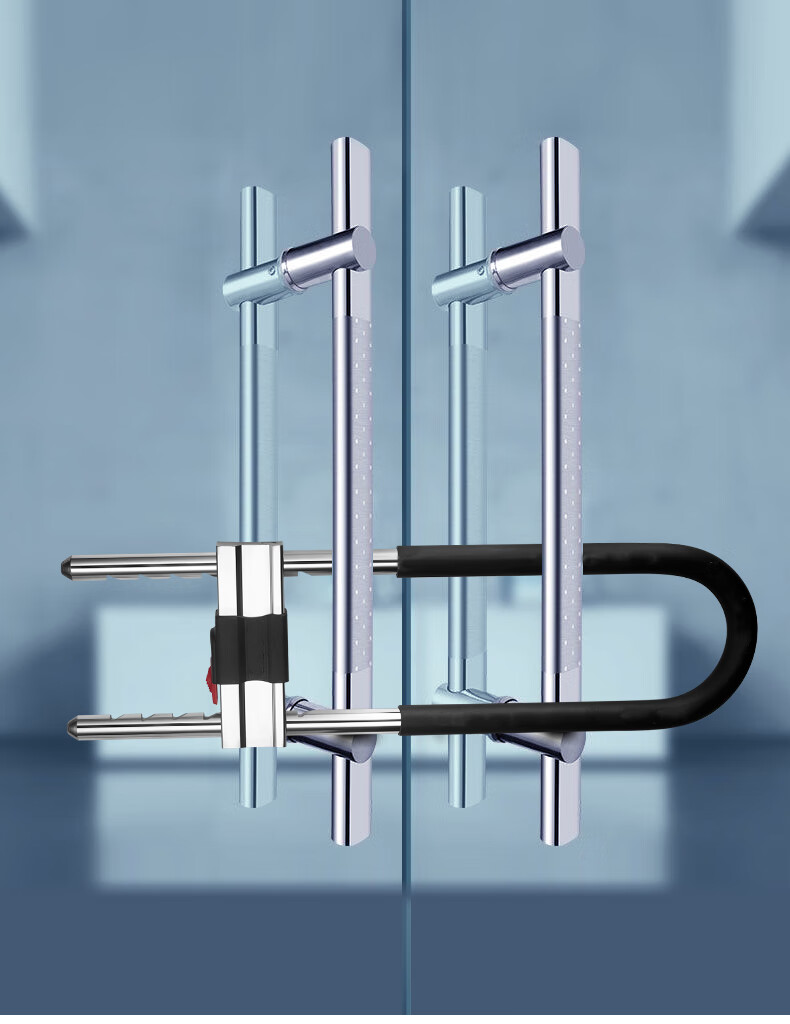 玻璃门锁u型锁商铺门插锁店面双门推拉门加长盗u形锁摩托车锁具黑350