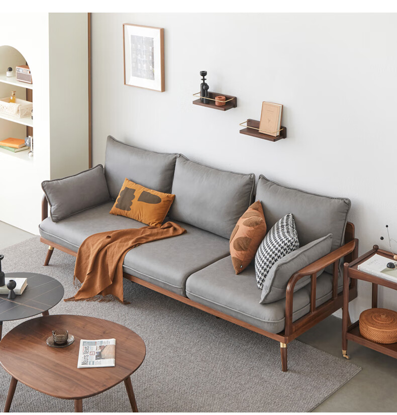 原始原素全实木沙发北美黑胡桃木轻奢小户型客厅三人位沙发i6061 沙发