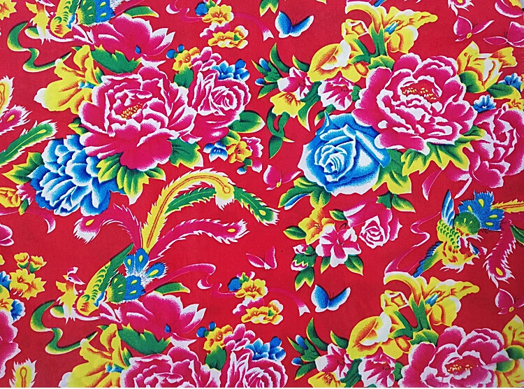 东北大花布凤凰牡丹装饰纯棉绸人造棉面料酒店农家乐装修墙面布料