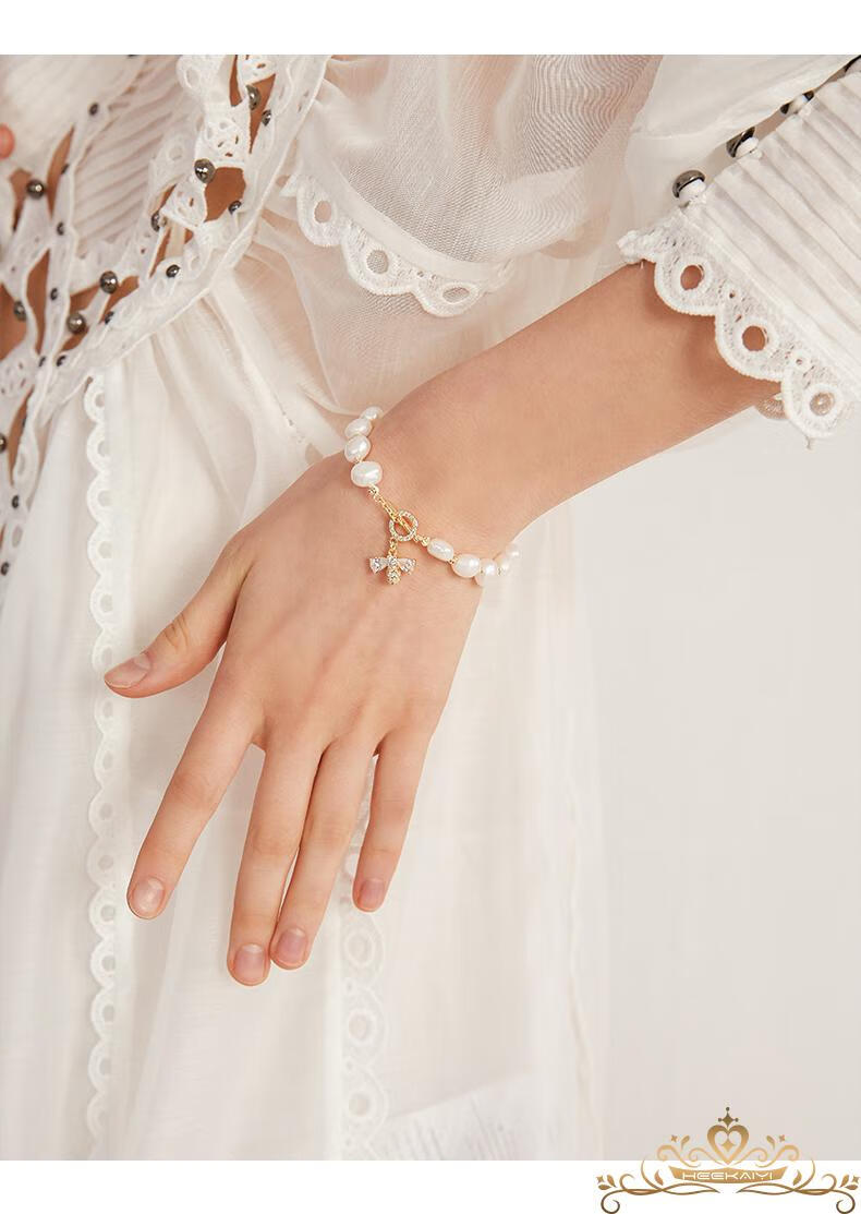 小蜜蜂淡水珍珠手链女小众设计气质个性潮流时尚网红手饰 小蜜蜂手链