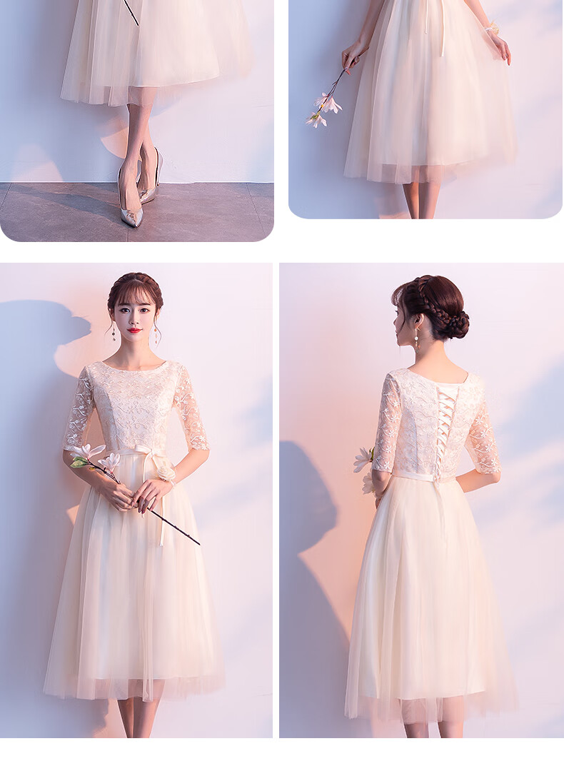 毕业典礼晚礼服女学生伴娘服年夏婚礼姐妹团裙女宴会仙气质显瘦香槟色