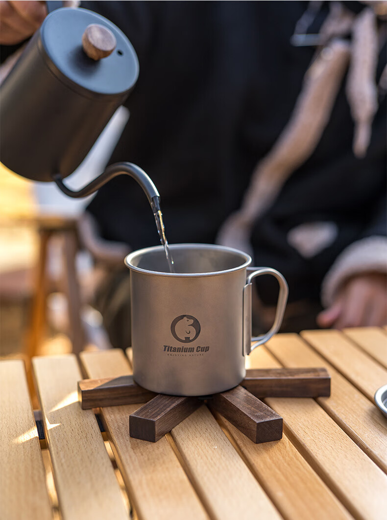 野营钛杯纯钛材质带盖户外咖啡杯轻量易收纳露营茶杯tb01200ml