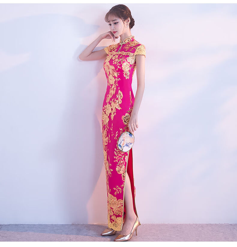 服旗袍秀走秀高端演出服气质民国风改良舞台表演旗袍晚礼服女长款鱼尾