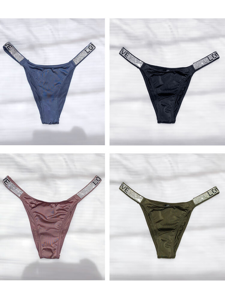 南极人欧美性感水钻石内裤内搭运动提臀低腰高叉丁字裤半包臀t裤女酒