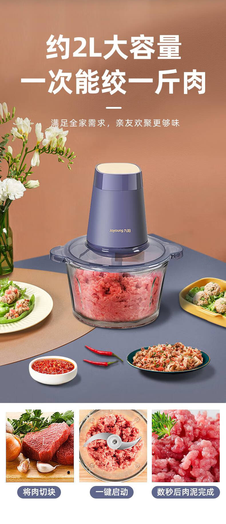 阳(joyoung)绞肉机家用电动小型多功能打肉馅蒜泥搅拌绞馅机料理机