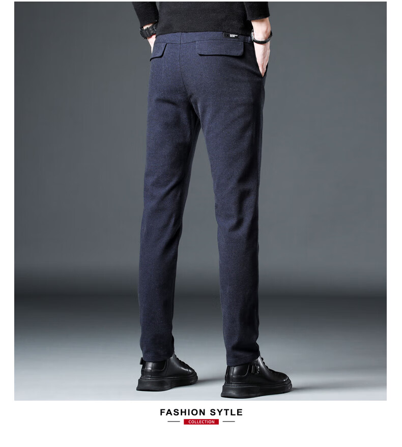 暗素 休闲裤男直筒韩版潮流裤子男商务休闲男裤百搭裤男士裤子 蓝色