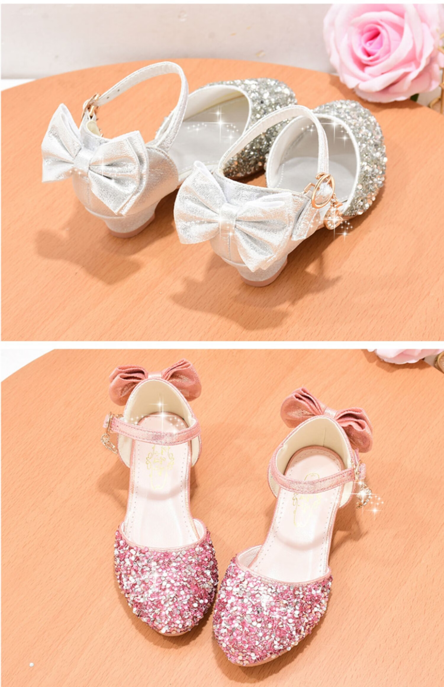 迪士尼女童公主鞋女童鞋亮钻高跟公主水晶鞋儿童模特比赛学生舞蹈表演
