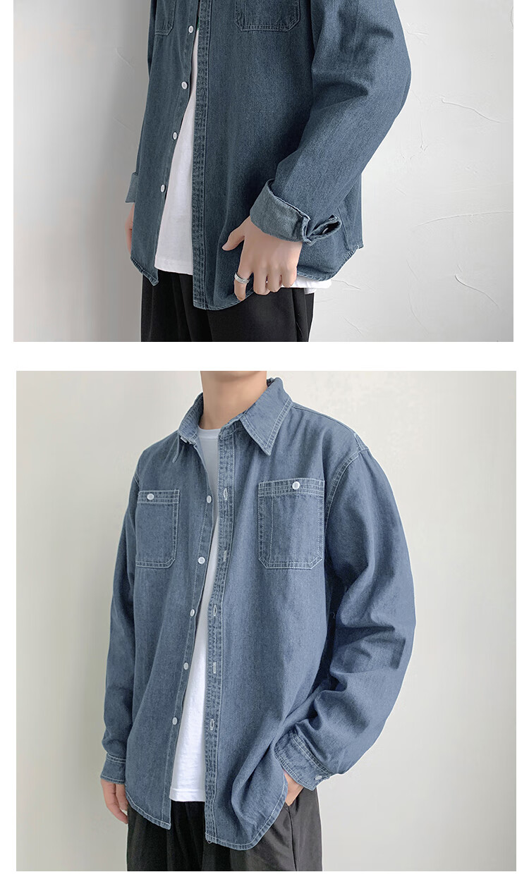 夏天外套男薄款胖大学生牛仔衣外套无帽复古春秋季牛仔工装夏季休闲浅