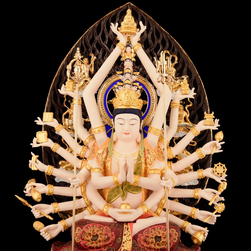 纯铜鎏金千手千眼观世音菩萨千手观音佛像供奉摆件 站高195厘米 纯铜