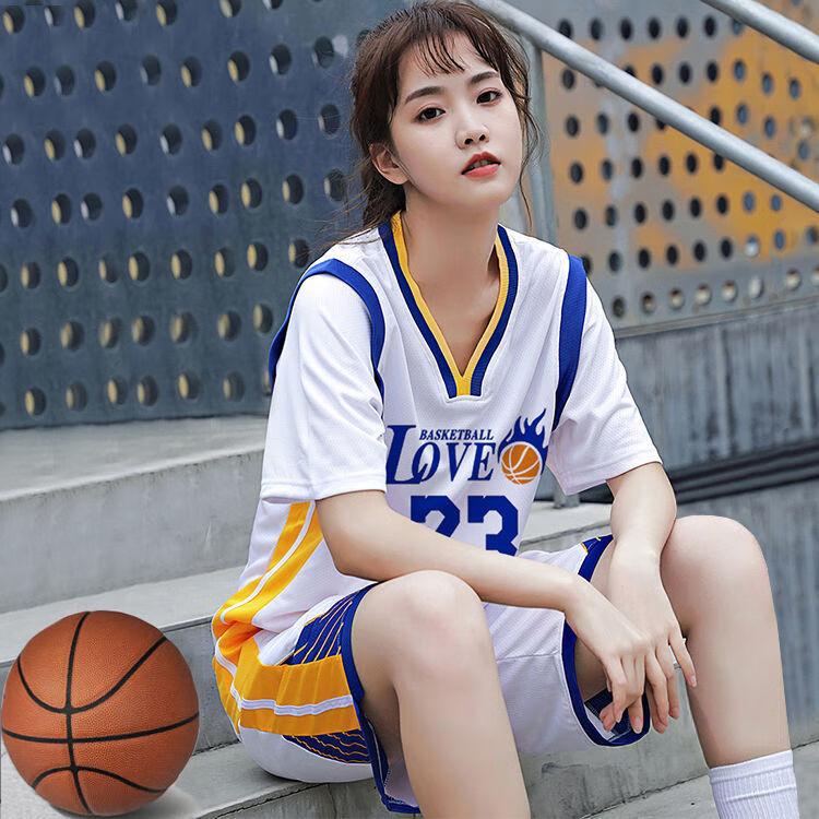 假两件篮球衣女生夏装初中生篮球服篮球服女学生运动男短袖假两件球衣