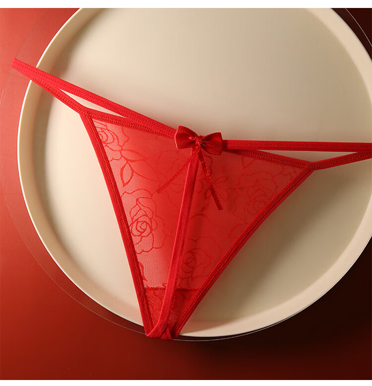 3条装丁字裤女蕾丝性感网纱蝴蝶结一根线细带无痕低腰内裤女士t裤3条