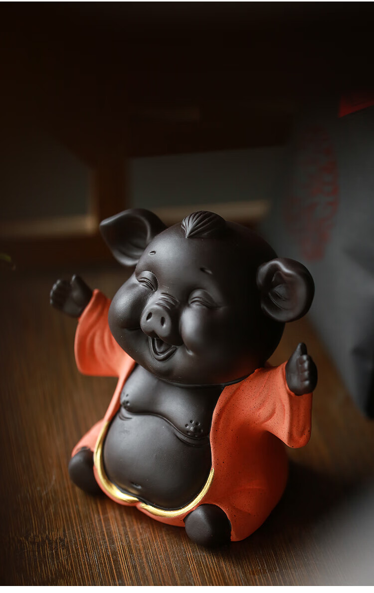 紫砂茶宠摆件创意可爱猪茶玩功夫茶台摆件装饰茶具配件五福猪茶宠财猪