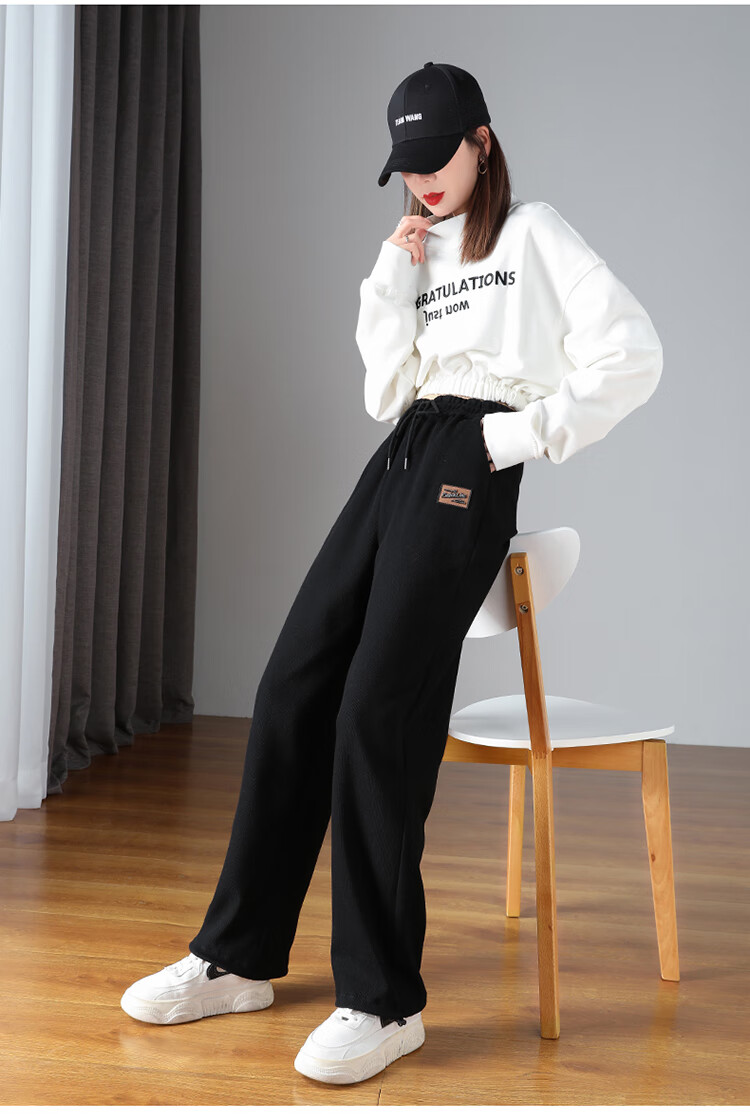 女生运动裤休闲时尚春季中学生宽松直筒裤加长初中女生休闲裤子高中