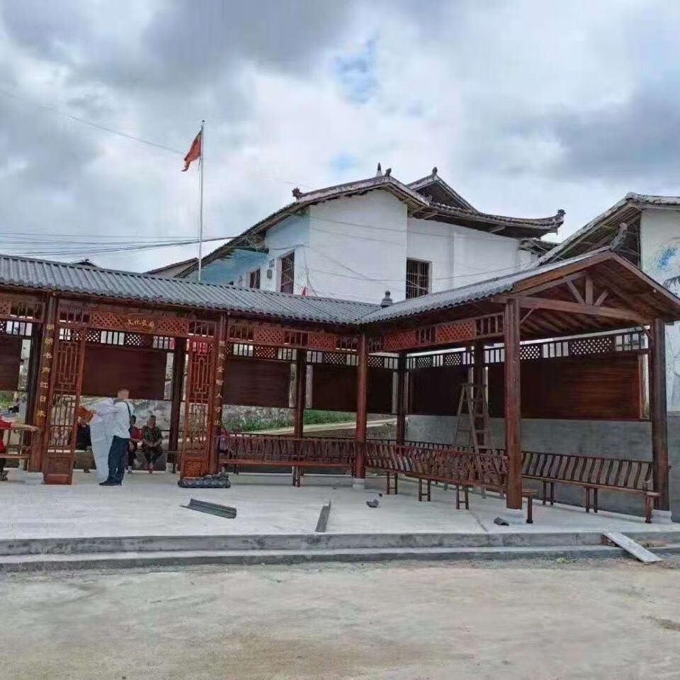 可狄 长廊凉亭庭院防腐木户外古建木制走廊乡村连廊实木凉亭文化走廊
