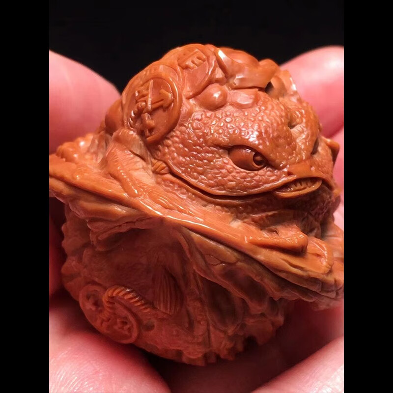 盘道 文玩核桃雕刻 野生核桃 招财金蟾 把玩核桃文玩男士手把件 招财