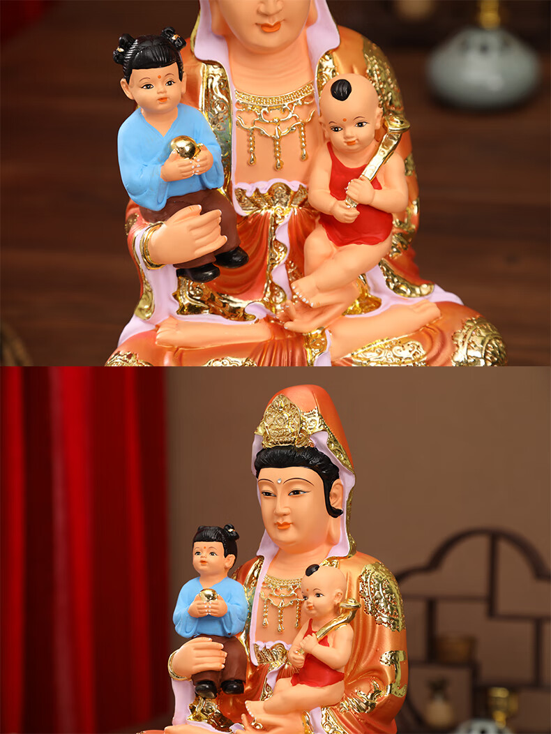 送子观音佛像12寸树脂龙凤胎求子娘娘家用供奉观音菩萨摆件 16寸 38cm