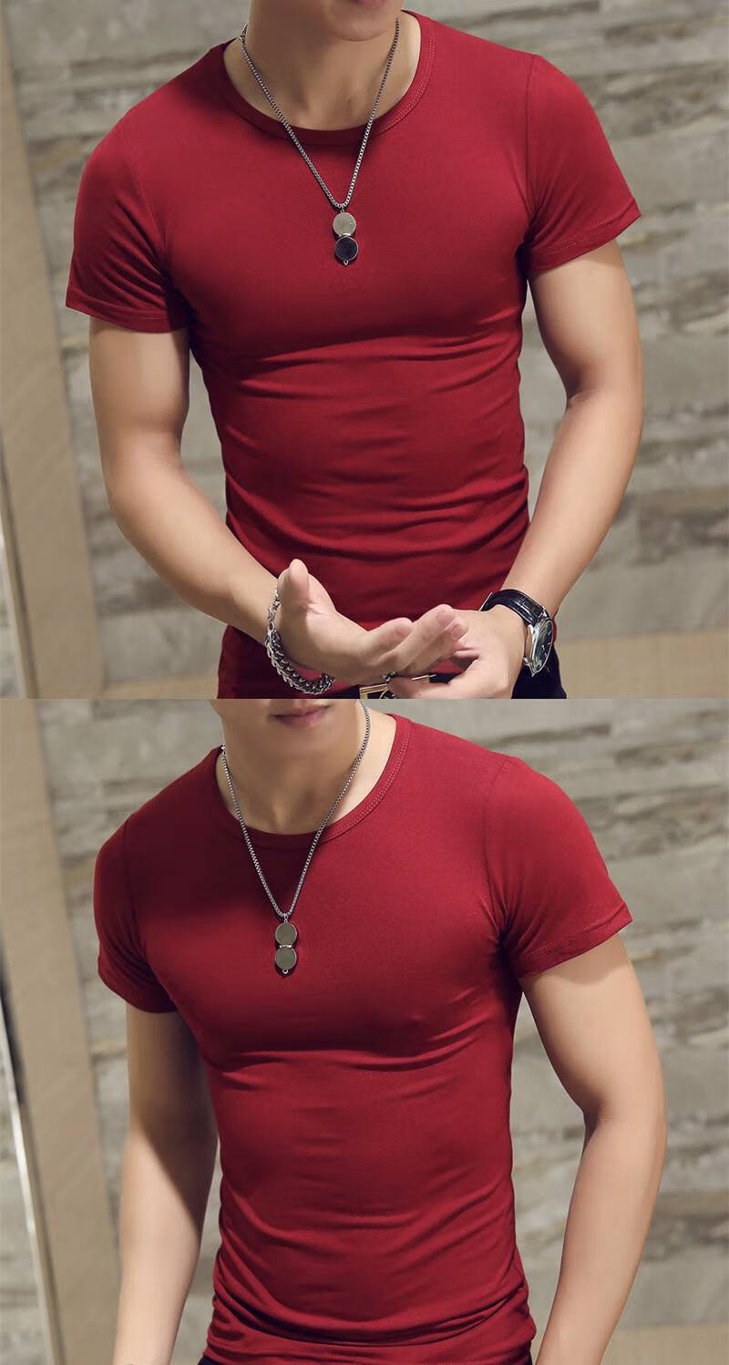 t恤修身黑白纯白色紧身打底衫上衣服半袖tt血男生汗衫型男体恤夏天