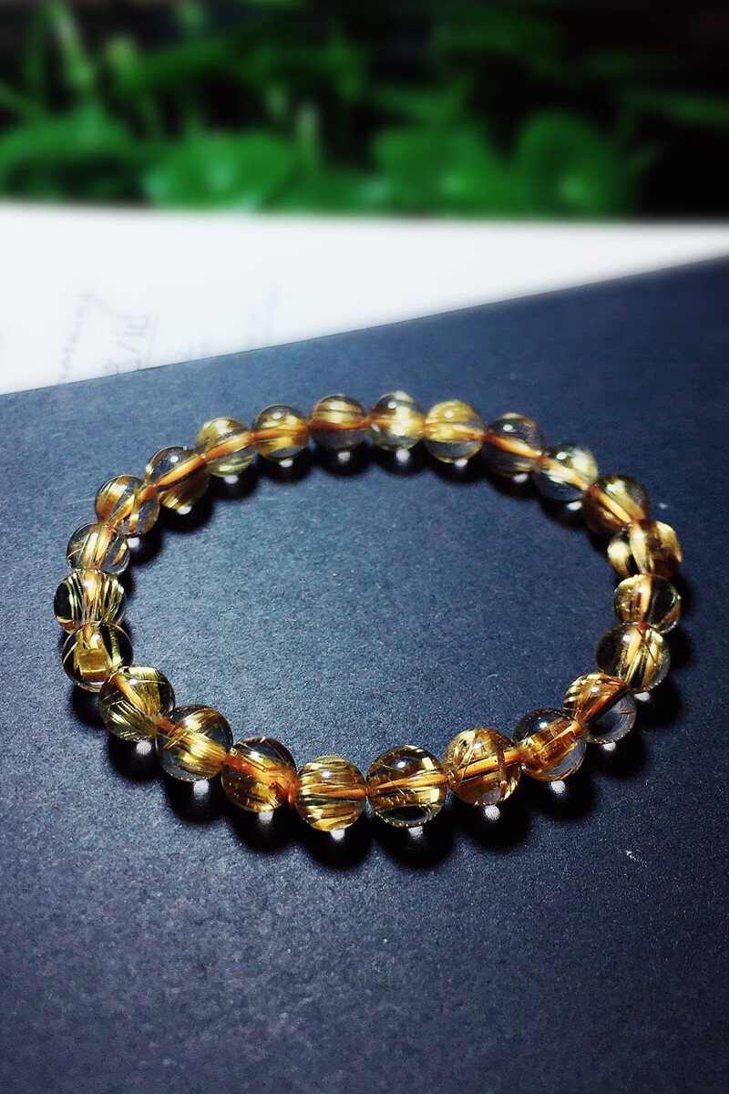 梦莹 天然水晶钛晶碧玺 金发晶发晶铜发晶发丝圈七金发晶手链 手串单